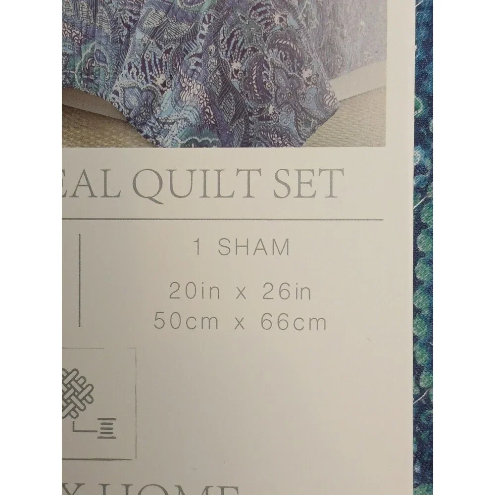 Levtex Twin 2 Peice Bellamy Teal Quilt Set Reversible Blue/Teal/White Print NEW